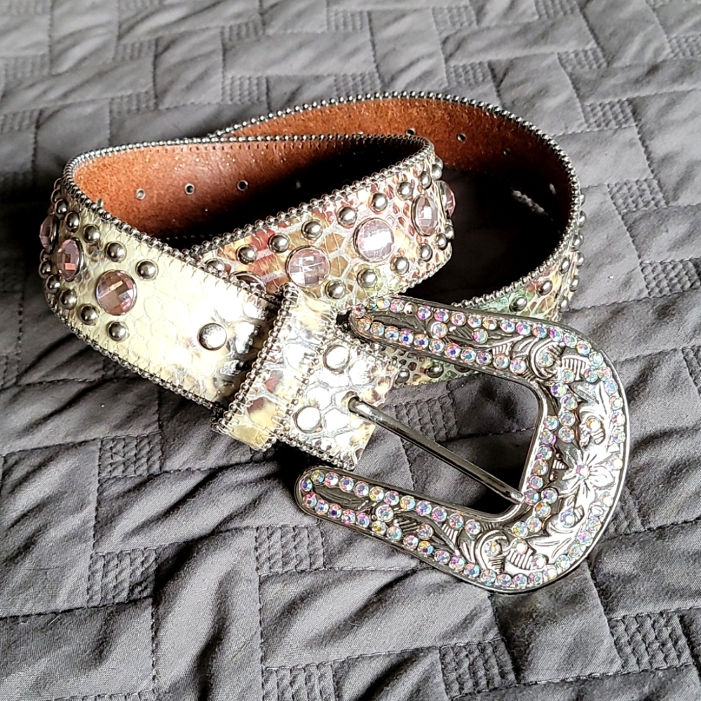 Small Bling Snakeskin Leather Belt